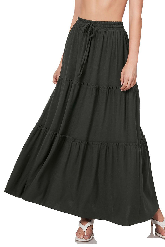 Women's Plus Size Tiered Ruffle Raw Hem Maxi Skirt FashionJOA