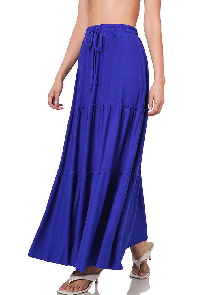 Women's Plus Size Tiered Ruffle Raw Hem Maxi Skirt FashionJOA