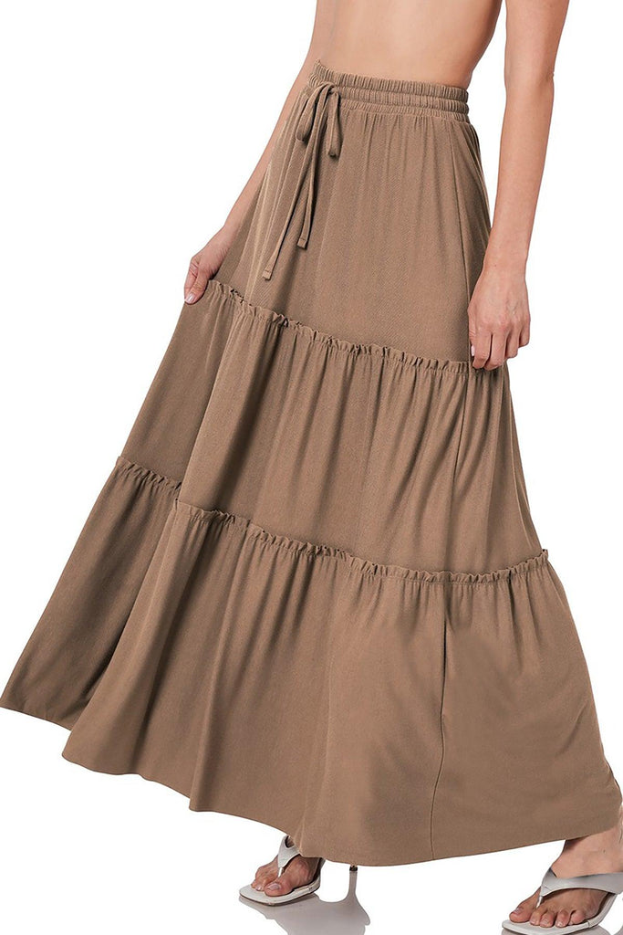 Women's Plus Size Tiered Ruffle Raw Hem Maxi Skirt FashionJOA