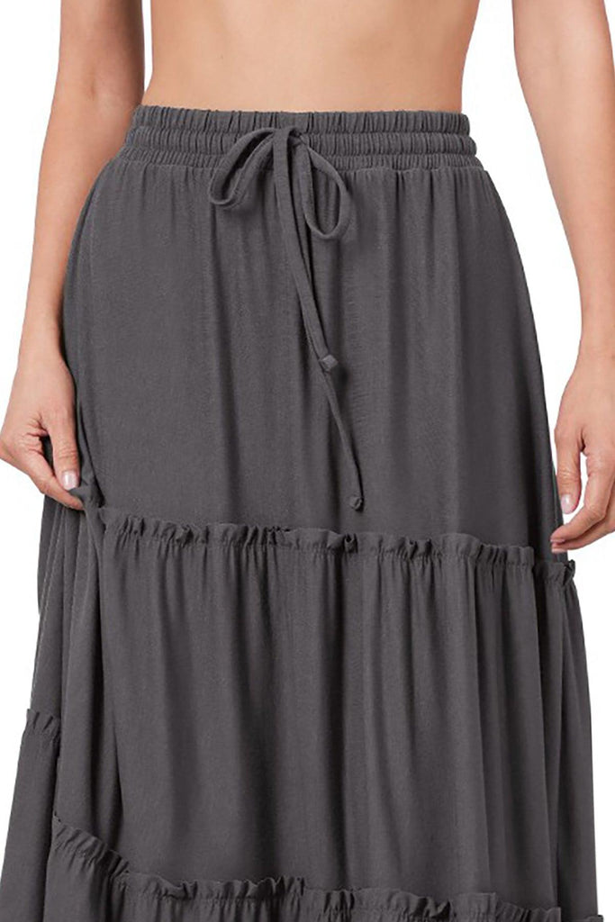 Women's Plus Size Tiered Ruffle Raw Hem Maxi Skirt FashionJOA