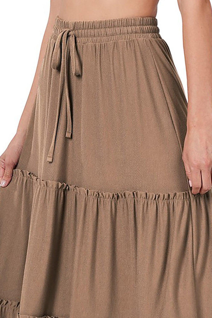 Women's Plus Size Tiered Ruffle Raw Hem Maxi Skirt FashionJOA