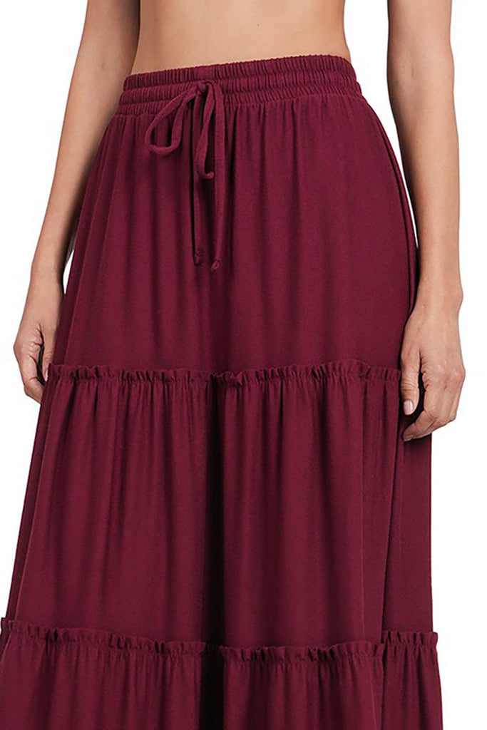 Women's Plus Size Tiered Ruffle Raw Hem Maxi Skirt FashionJOA