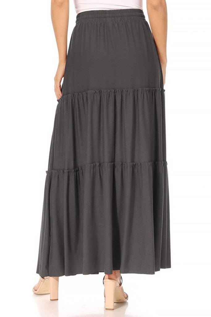 Women's Plus Size Tiered Ruffle Raw Hem Maxi Skirt FashionJOA