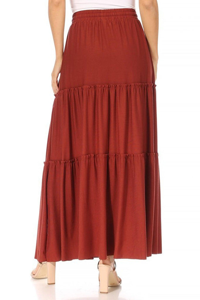 Women's Plus Size Tiered Ruffle Raw Hem Maxi Skirt FashionJOA