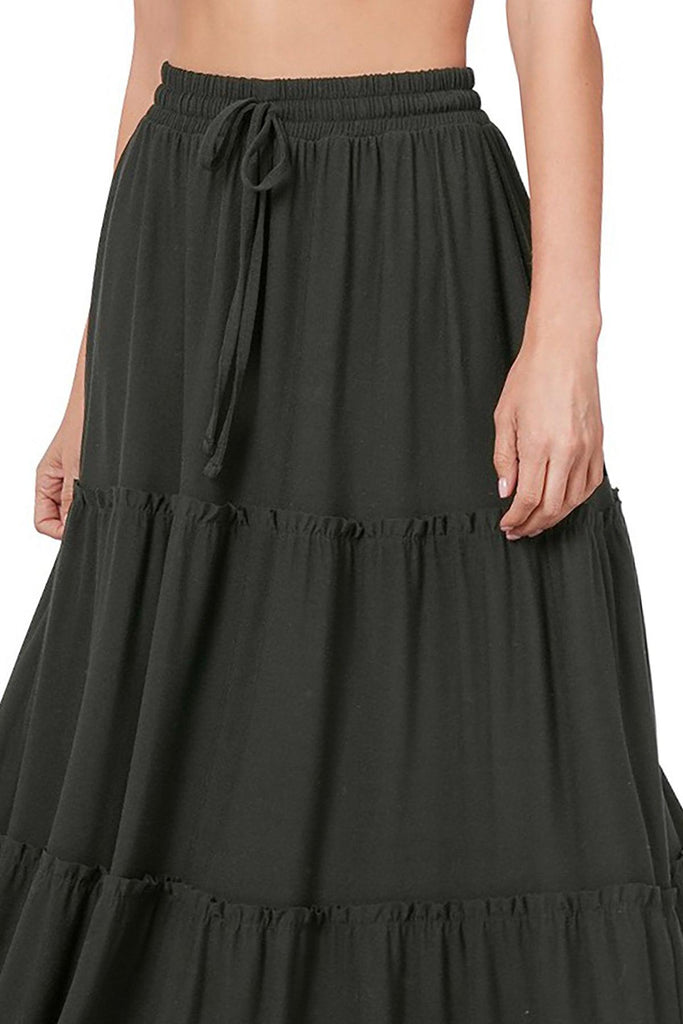 Women's Plus Size Tiered Ruffle Raw Hem Maxi Skirt FashionJOA