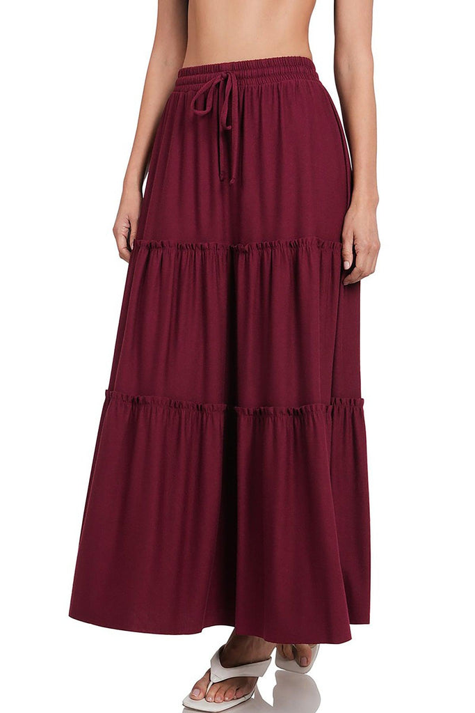 Women's Plus Size Tiered Ruffle Raw Hem Maxi Skirt FashionJOA