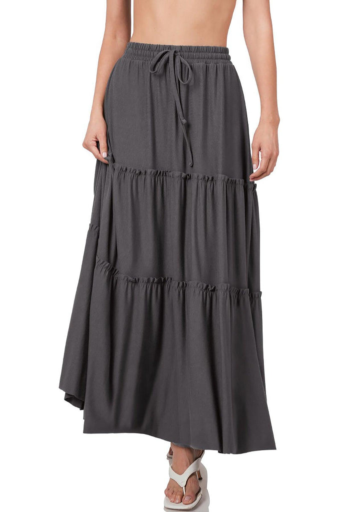Women's Plus Size Tiered Ruffle Raw Hem Maxi Skirt FashionJOA