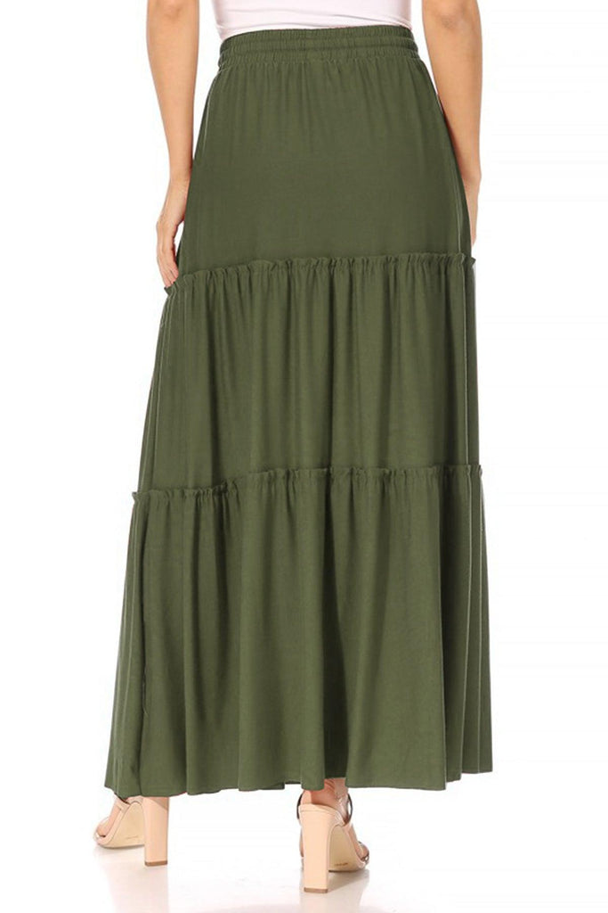 Women's Plus Size Tiered Ruffle Raw Hem Maxi Skirt FashionJOA