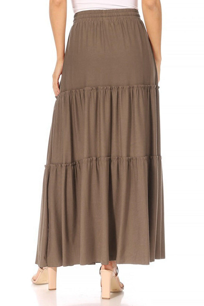 Women's Plus Size Tiered Ruffle Raw Hem Maxi Skirt FashionJOA
