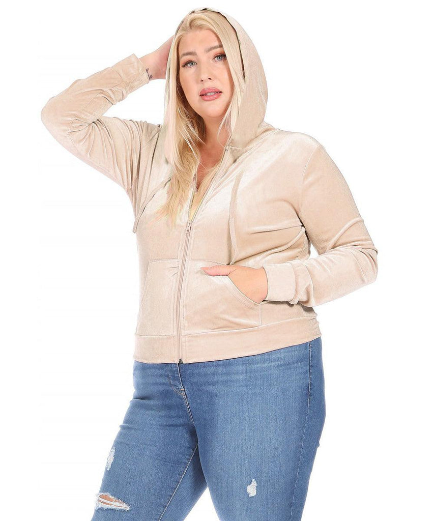 Women's Plus Size Velour Sweatshirt Zip Up Hoodie with Pockets FashionJOA