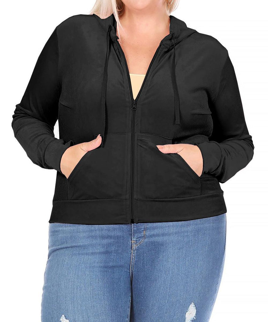 Women's Plus Size Velour Sweatshirt Zip Up Hoodie with Pockets FashionJOA