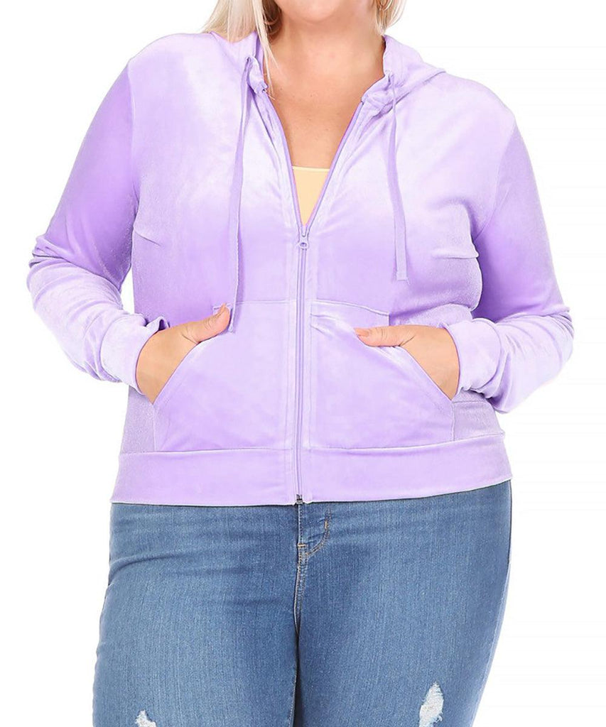 Women's Plus Size Velour Sweatshirt Zip Up Hoodie with Pockets FashionJOA