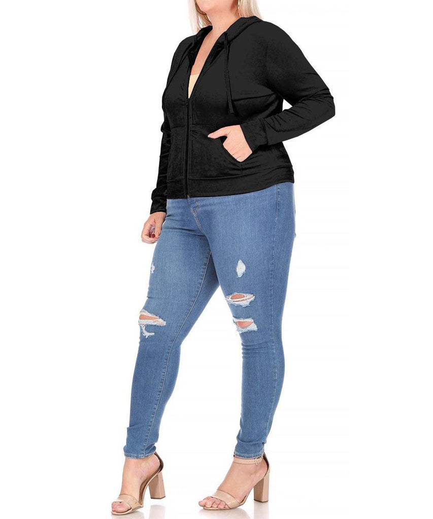 Women's Plus Size Velour Sweatshirt Zip Up Hoodie with Pockets FashionJOA