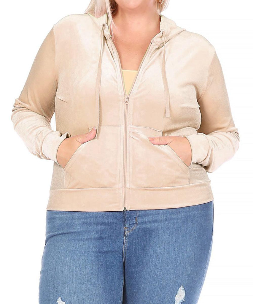 Women's Plus Size Velour Sweatshirt Zip Up Hoodie with Pockets FashionJOA