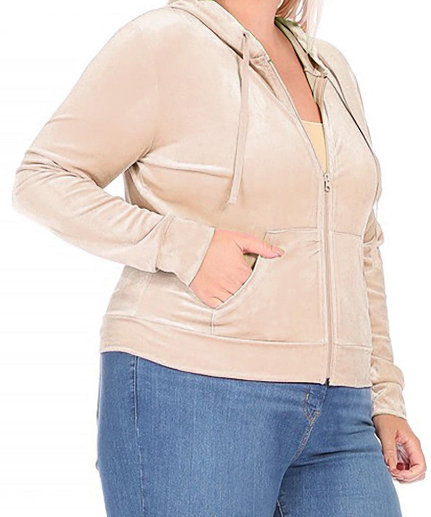 Women's Plus Size Velour Sweatshirt Zip Up Hoodie with Pockets FashionJOA