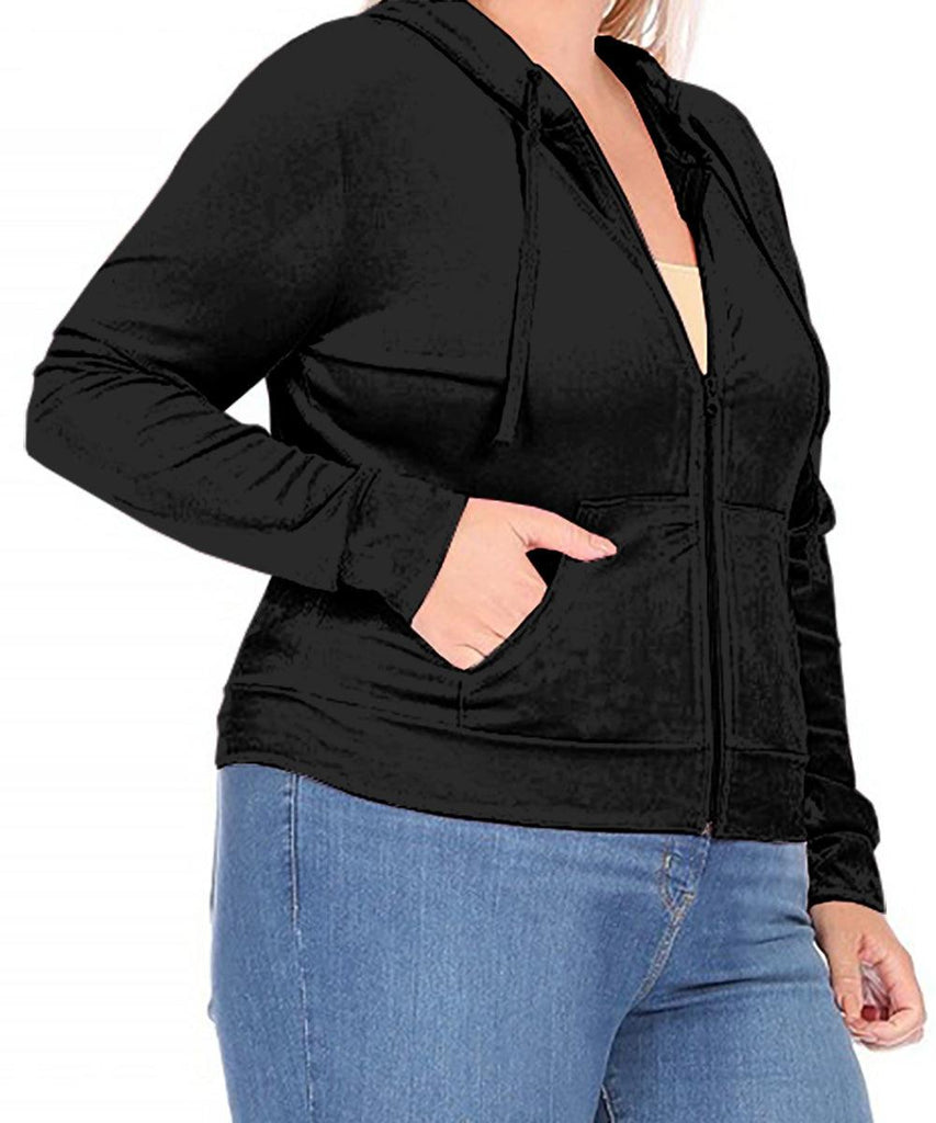 Women's Plus Size Velour Sweatshirt Zip Up Hoodie with Pockets FashionJOA