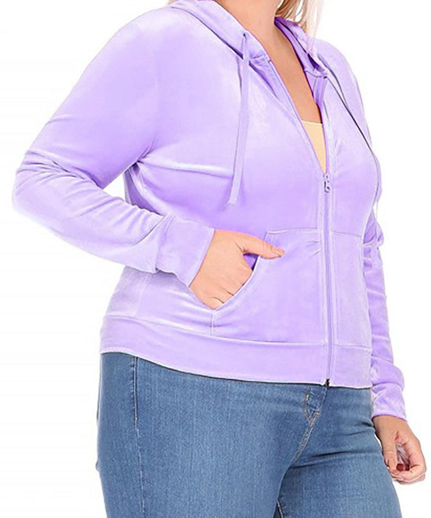 Women's Plus Size Velour Sweatshirt Zip Up Hoodie with Pockets FashionJOA