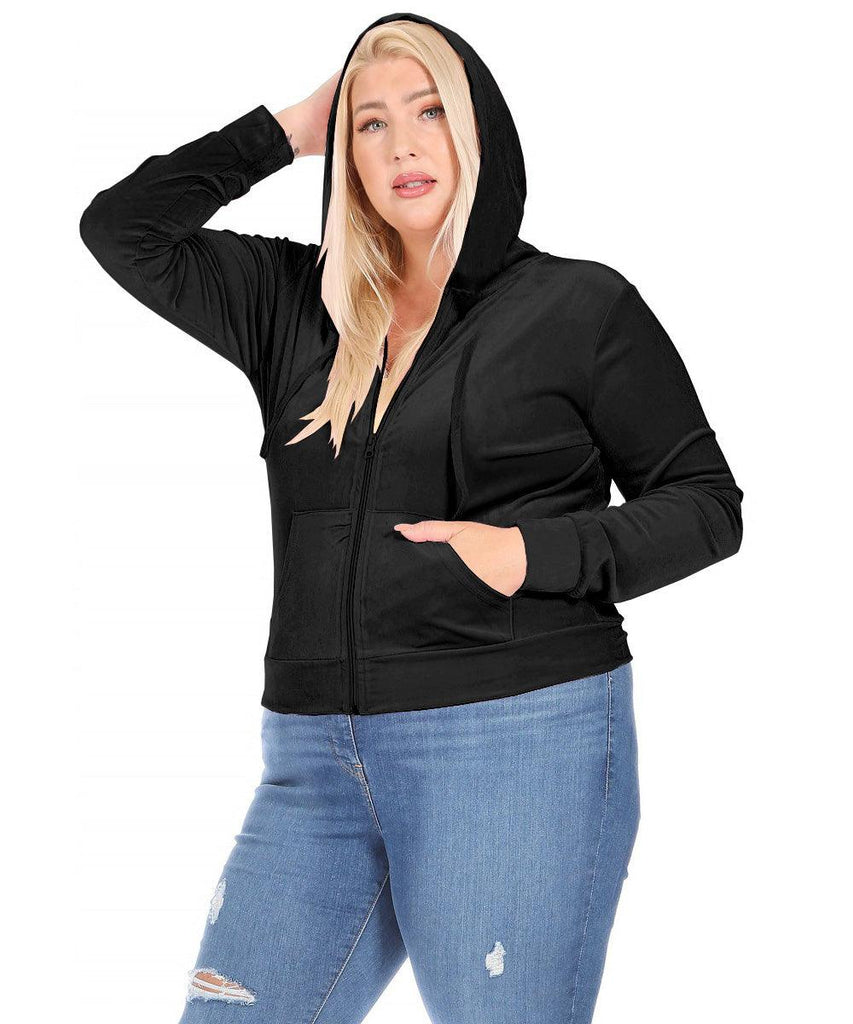 Women's Plus Size Velour Sweatshirt Zip Up Hoodie with Pockets FashionJOA