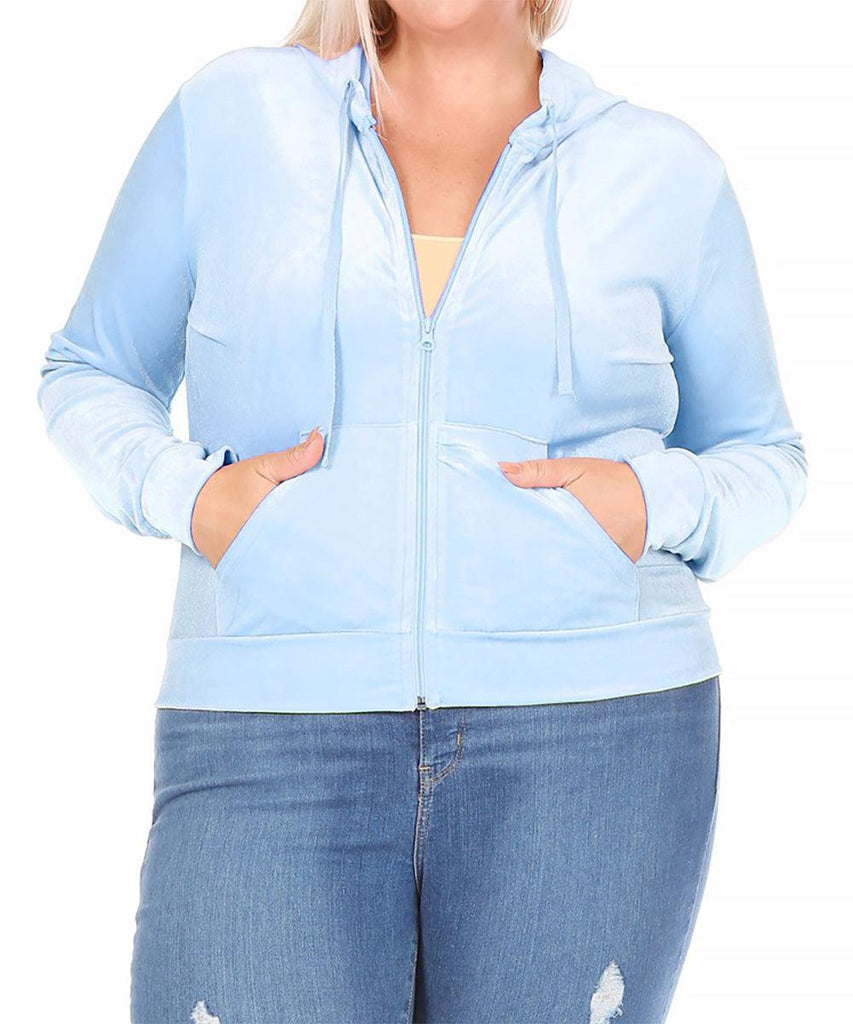 Women's Plus Size Velour Sweatshirt Zip Up Hoodie with Pockets FashionJOA