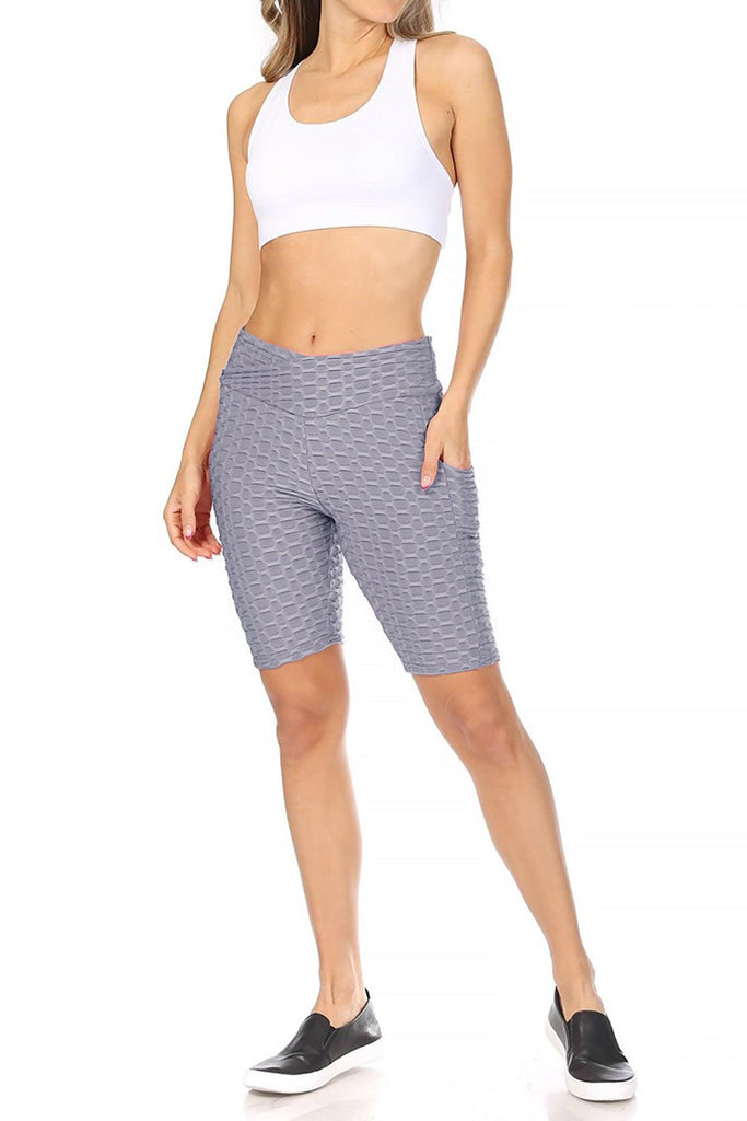 Women's Pockets Elastic Waistband Mesh Athletic Running Yoga Gym Biker Shorts FashionJOA