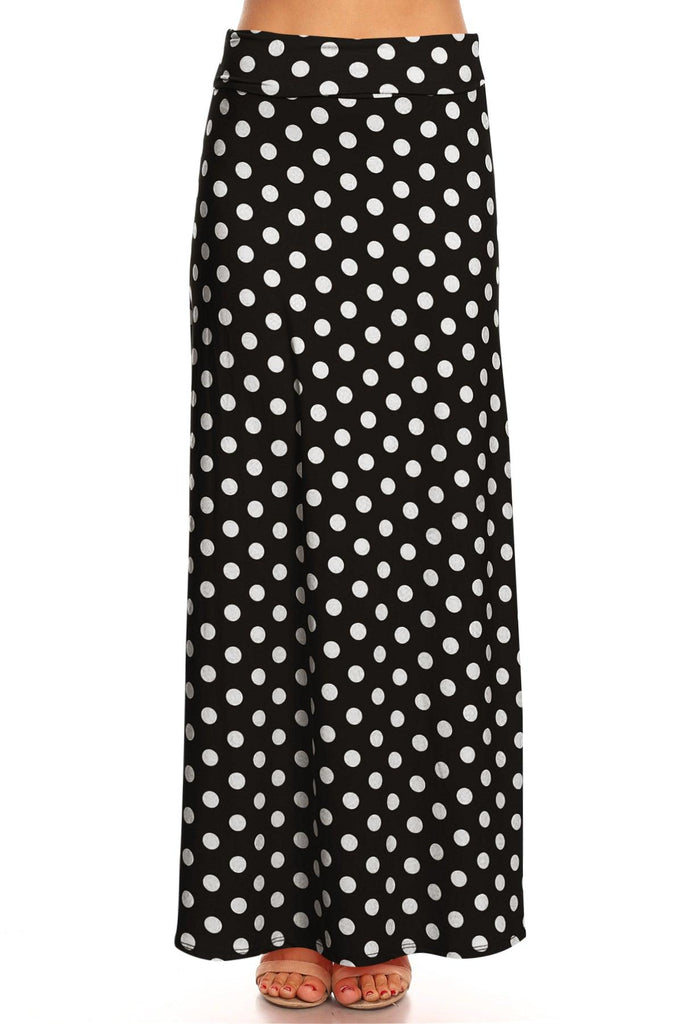 Women's Polka Dot Comfy Foldable Waist Loose Fit A-Line Loungewear Long Maxi Skirt FashionJOA