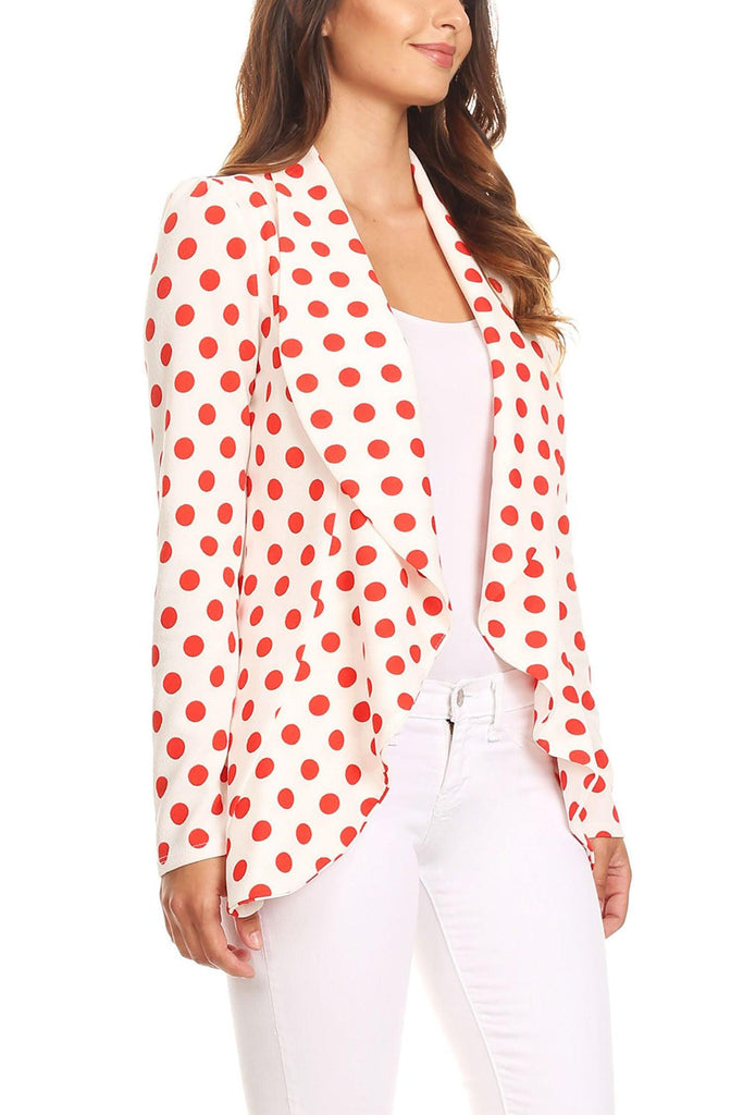 Women's Polka Dot Open Front Business Casual Work Office Long Sleeves Blazer Jacket FashionJOA