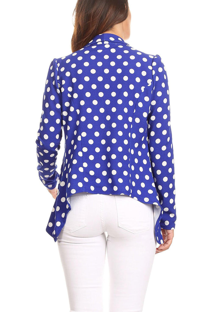 Women's Polka Dot Open Front Business Casual Work Office Long Sleeves Blazer Jacket FashionJOA