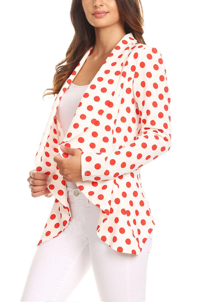 Women's Polka Dot Open Front Business Casual Work Office Long Sleeves Blazer Jacket FashionJOA