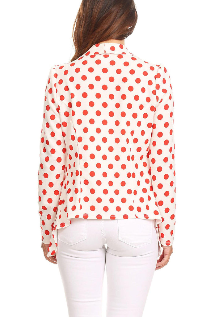 Women's Polka Dot Open Front Business Casual Work Office Long Sleeves Blazer Jacket FashionJOA