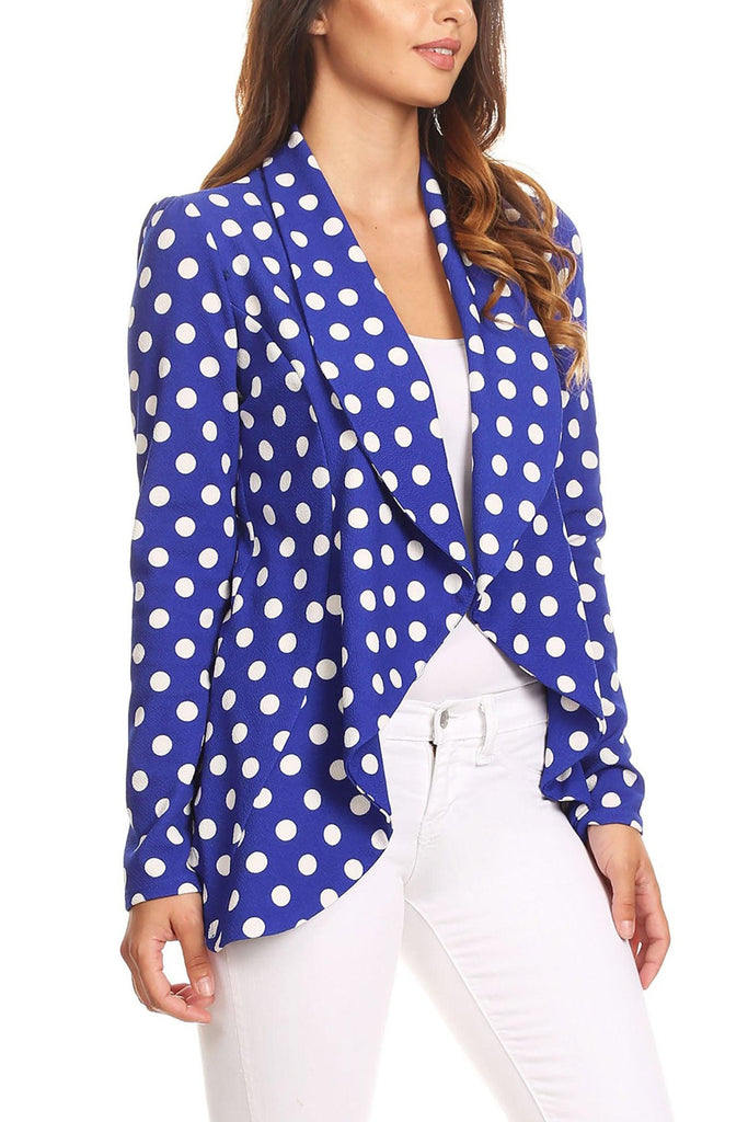 Women's Polka Dot Open Front Business Casual Work Office Long Sleeves Blazer Jacket FashionJOA