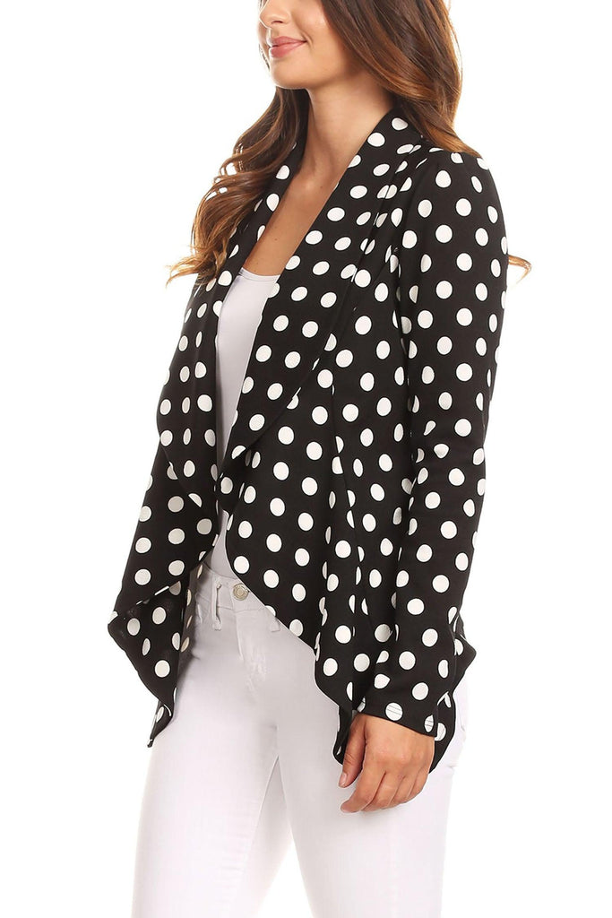 Women's Polka Dot Open Front Business Casual Work Office Long Sleeves Blazer Jacket FashionJOA