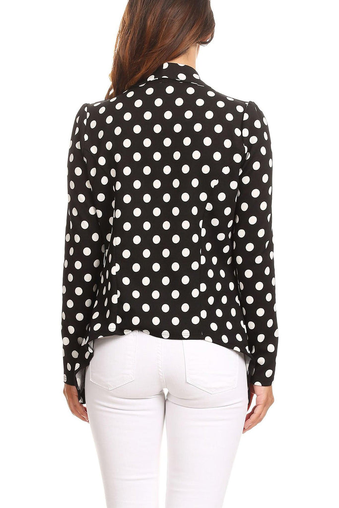 Women's Polka Dot Open Front Business Casual Work Office Long Sleeves Blazer Jacket FashionJOA