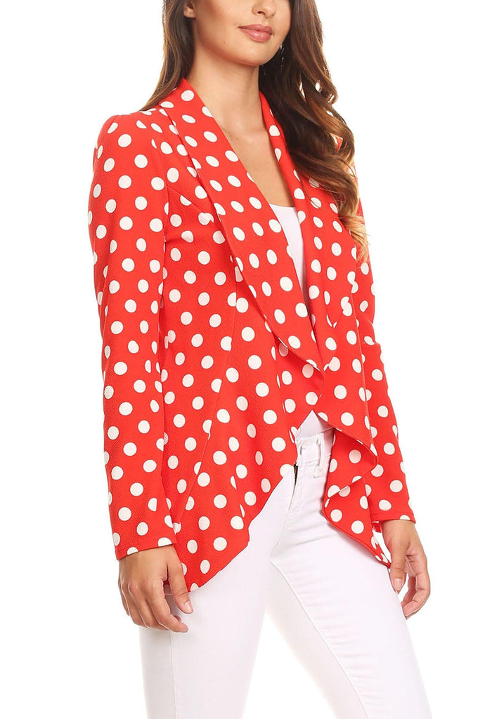 Women's Polka Dot Open Front Business Casual Work Office Long Sleeves Blazer Jacket FashionJOA