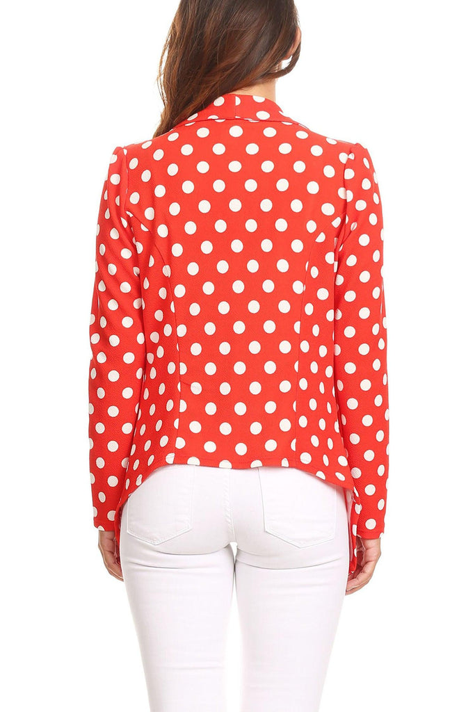 Women's Polka Dot Open Front Business Casual Work Office Long Sleeves Blazer Jacket FashionJOA