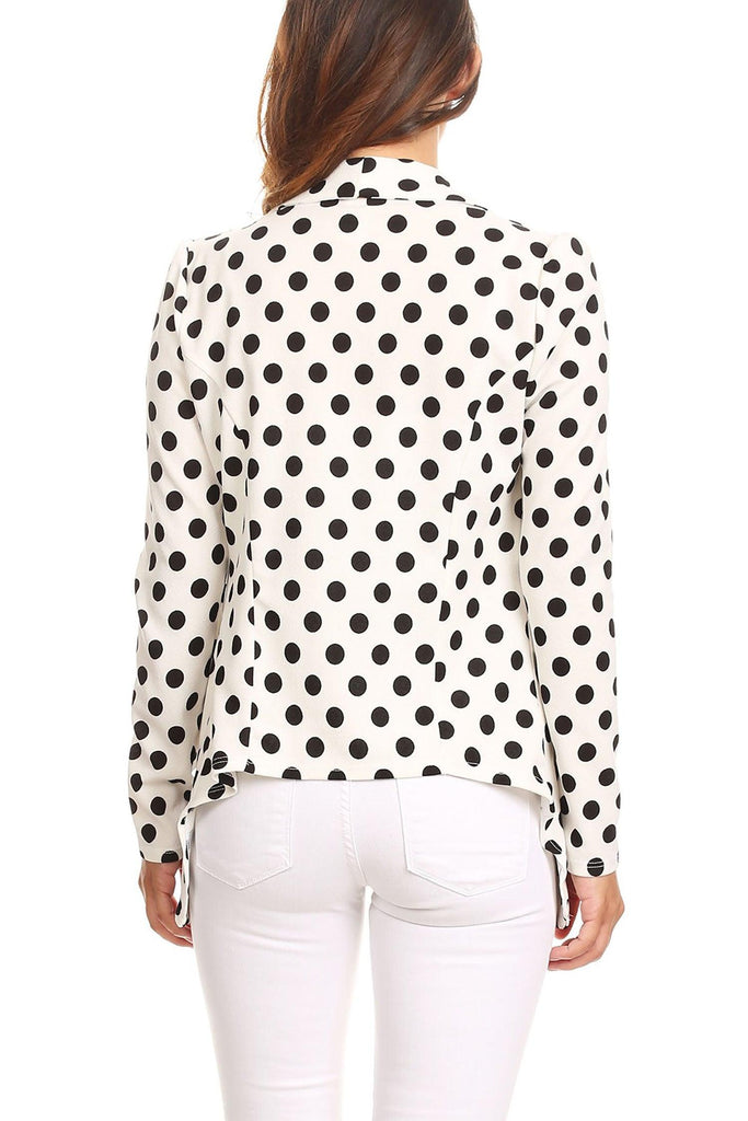 Women's Polka Dot Open Front Business Casual Work Office Long Sleeves Blazer Jacket FashionJOA