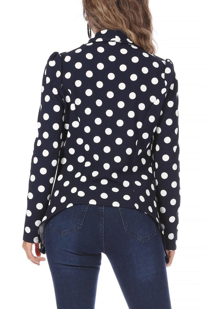 Women's Polka Dot Open Front Business Casual Work Office Long Sleeves Blazer Jacket FashionJOA