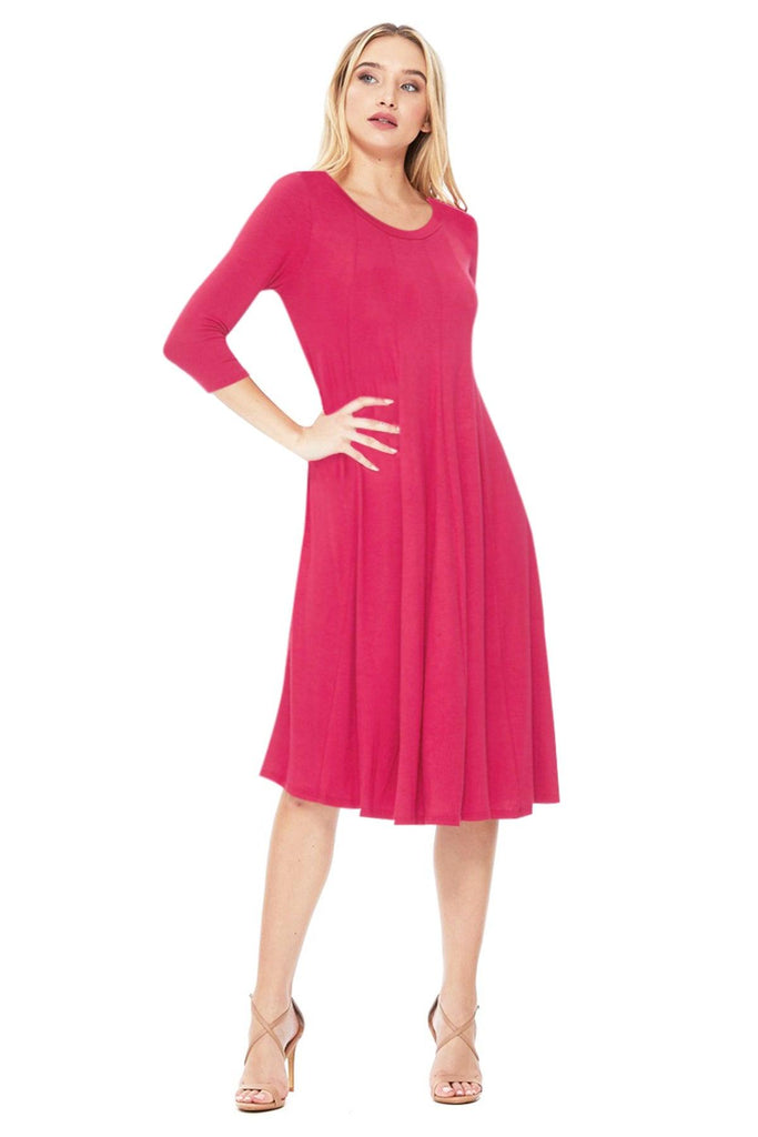 Women's Relaxed Fit 3/4 Sleeve Round Neck A-Line Long Dress FashionJOA