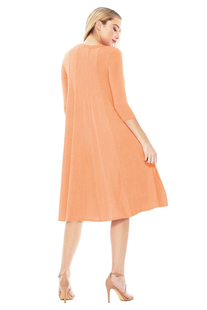 Women's Relaxed Fit 3/4 Sleeve Round Neck A-Line Long Dress FashionJOA