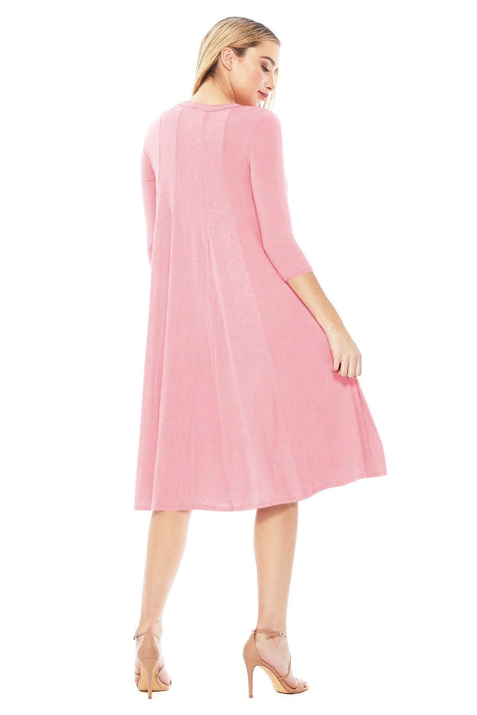 Women's Relaxed Fit 3/4 Sleeve Round Neck A-Line Long Dress FashionJOA