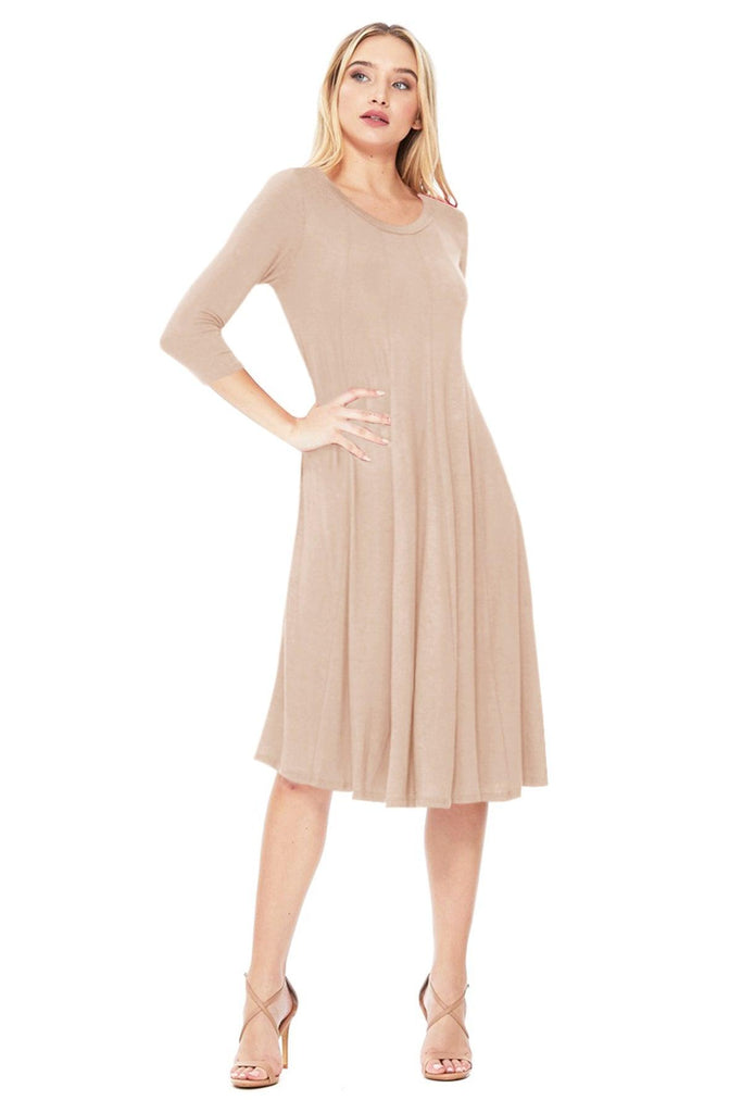 Women's Relaxed Fit 3/4 Sleeve Round Neck A-Line Long Dress FashionJOA