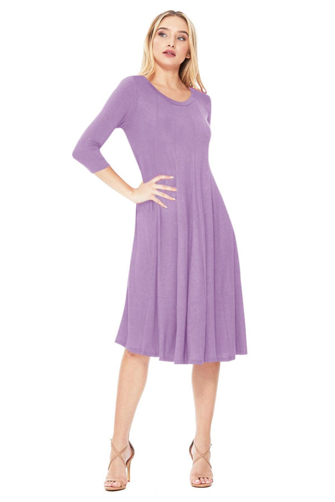 Women's Relaxed Fit 3/4 Sleeve Round Neck A-Line Long Dress FashionJOA