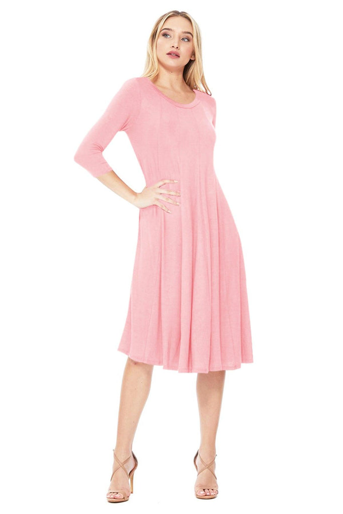 Women's Relaxed Fit 3/4 Sleeve Round Neck A-Line Long Dress FashionJOA