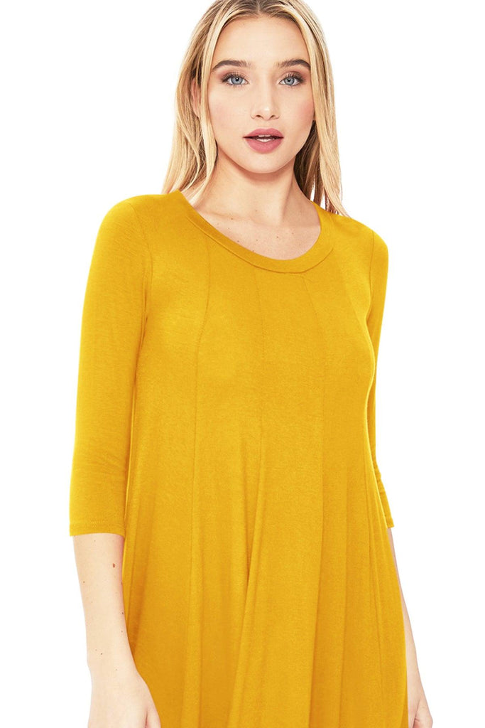 Women's Relaxed Fit 3/4 Sleeve Round Neck A-Line Long Dress FashionJOA