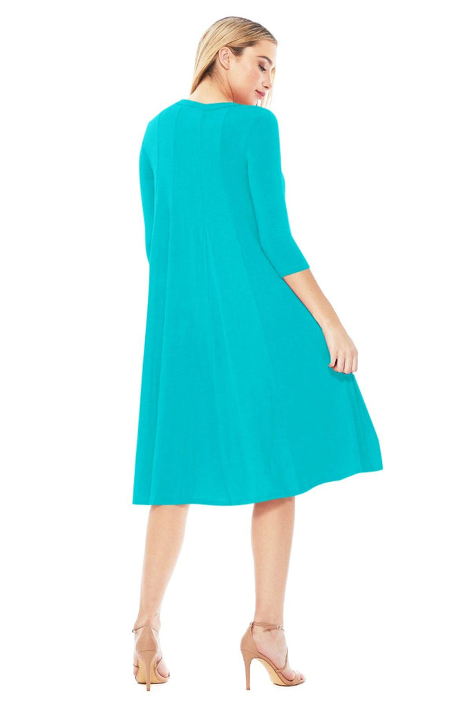 Women's Relaxed Fit 3/4 Sleeve Round Neck A-Line Long Dress FashionJOA