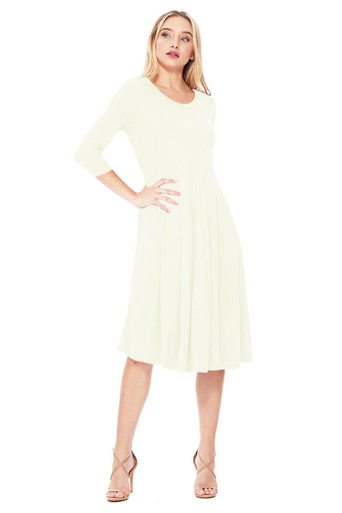 Women's Relaxed Fit 3/4 Sleeve Round Neck A-Line Long Dress FashionJOA