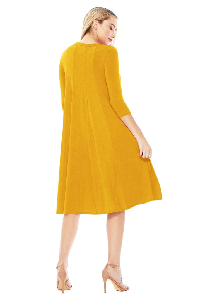 Women's Relaxed Fit 3/4 Sleeve Round Neck A-Line Long Dress FashionJOA