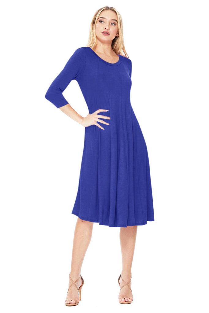 Women's Relaxed Fit 3/4 Sleeve Round Neck A-Line Long Dress FashionJOA