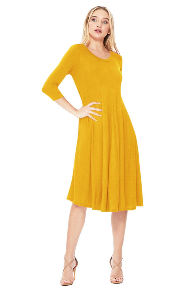 Women's Relaxed Fit 3/4 Sleeve Round Neck A-Line Long Dress FashionJOA