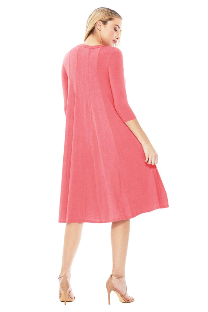 Women's Relaxed Fit 3/4 Sleeve Round Neck A-Line Long Dress FashionJOA