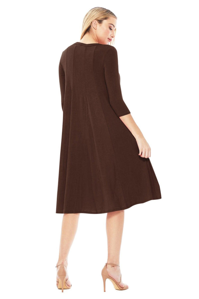 Women's Relaxed Fit 3/4 Sleeve Round Neck A-Line Long Dress FashionJOA